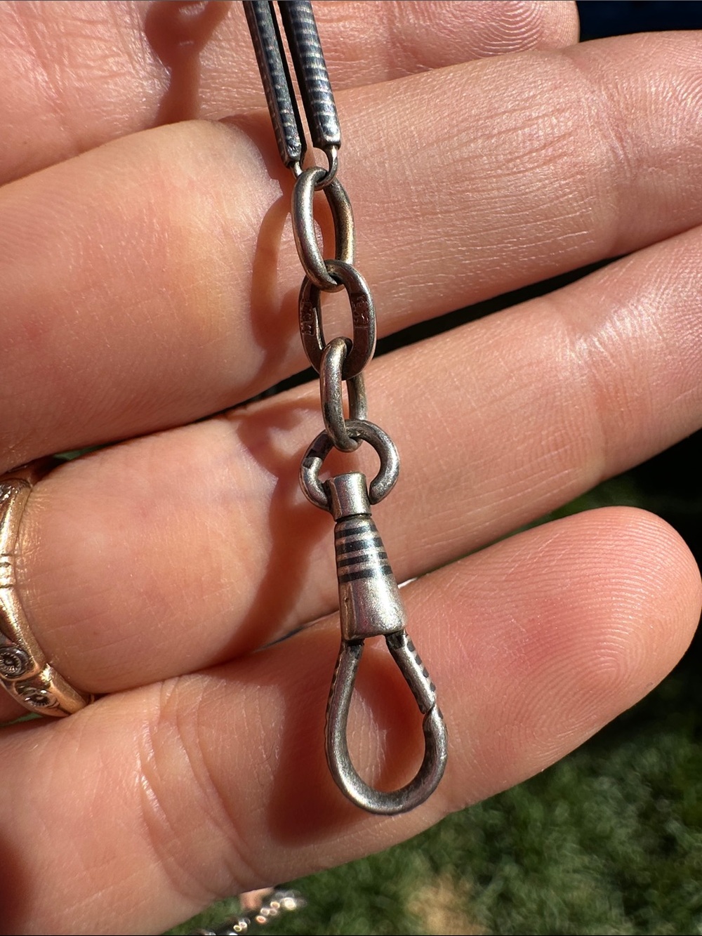 Antique Silver Niello Bar Link Watch Chain/Watchchain - 17.25” - Picture 3 of 10